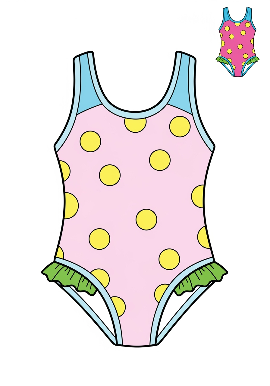 easy clothing and accessories Seasonal Wear swimsuit kids coloring page 1