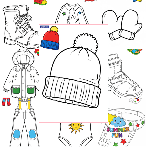 Easy Clothing and Accessories Seasonal Wear Coloring Sheets Collections Thumbnail