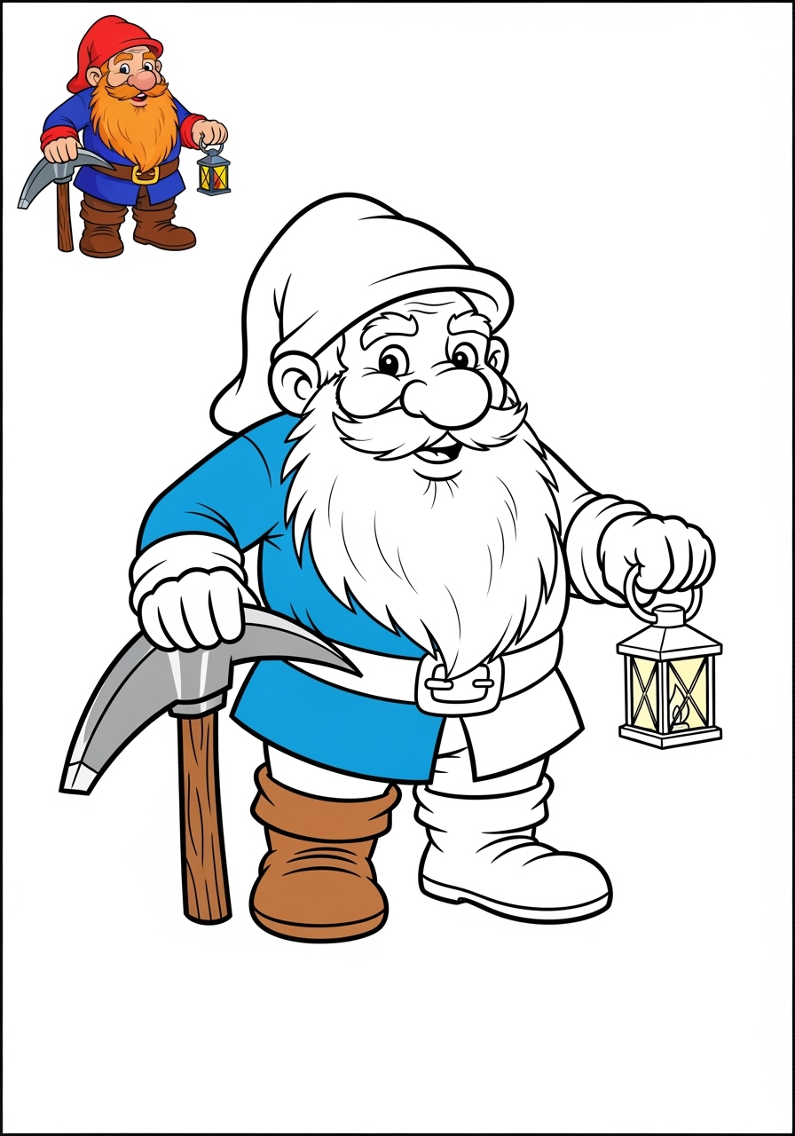 easy fantasy and fairy tales Personajes dwarf kids coloring page 1
