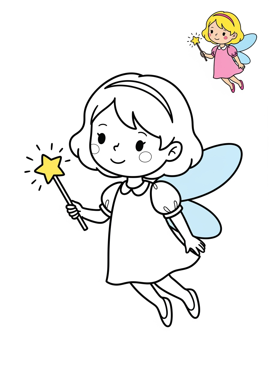 easy fantasy and fairy tales Personajes fairy kids coloring page 1