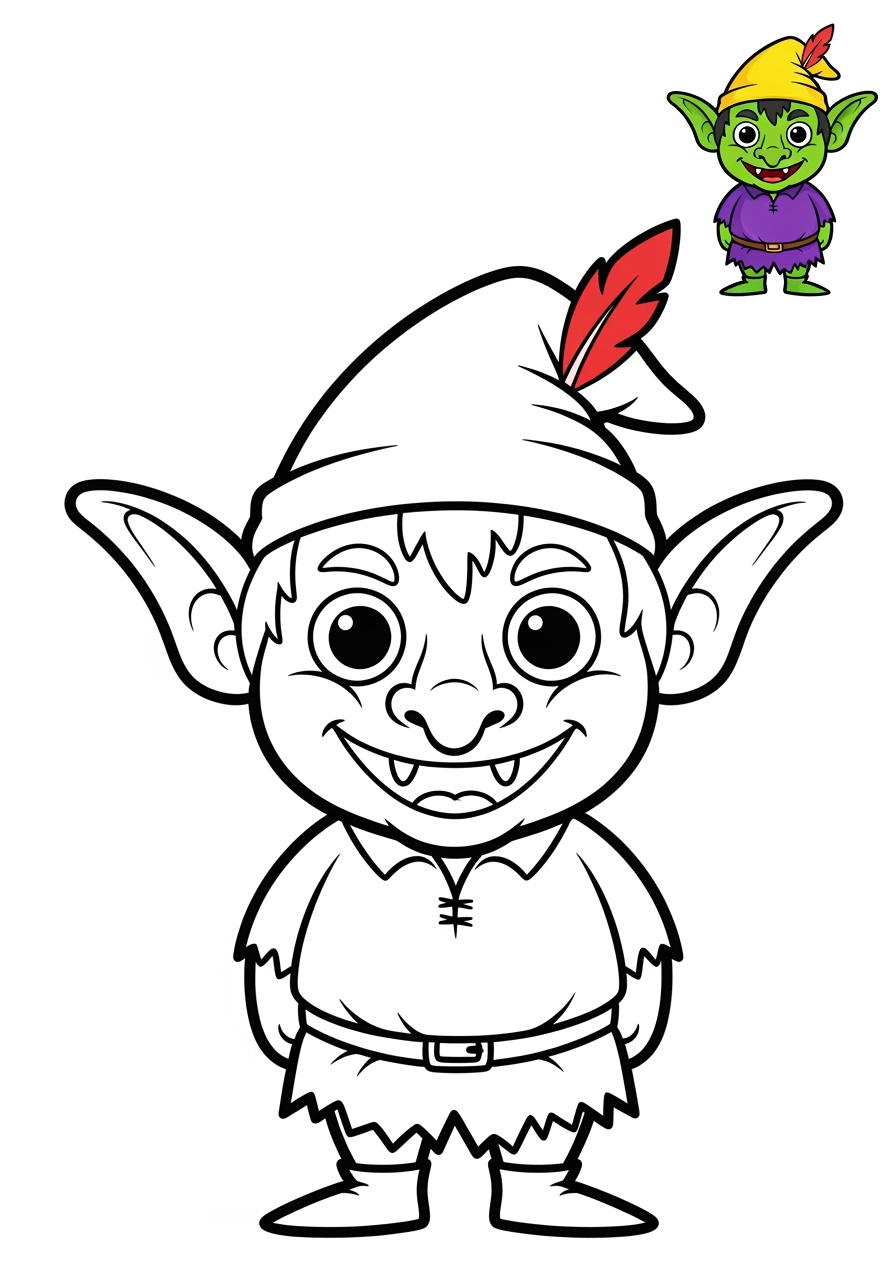 easy fantasy and fairy tales Personajes goblin kids coloring page 0