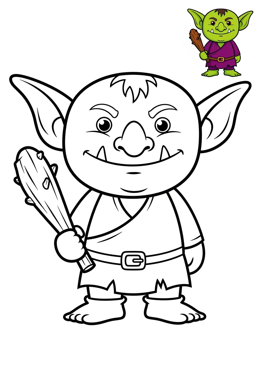 easy fantasy and fairy tales Personajes goblin kids coloring page 1