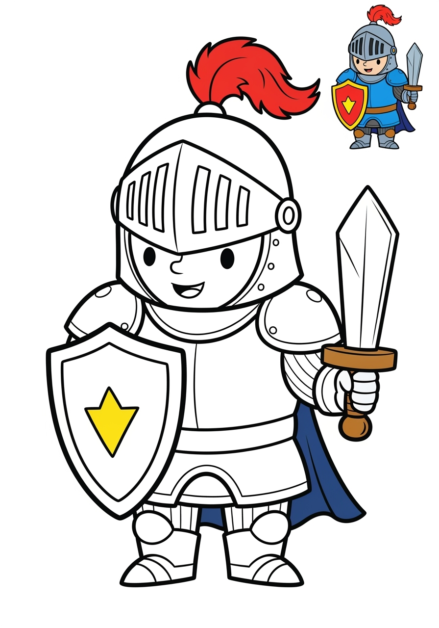 easy fantasy and fairy tales Personajes knight kids coloring page 0