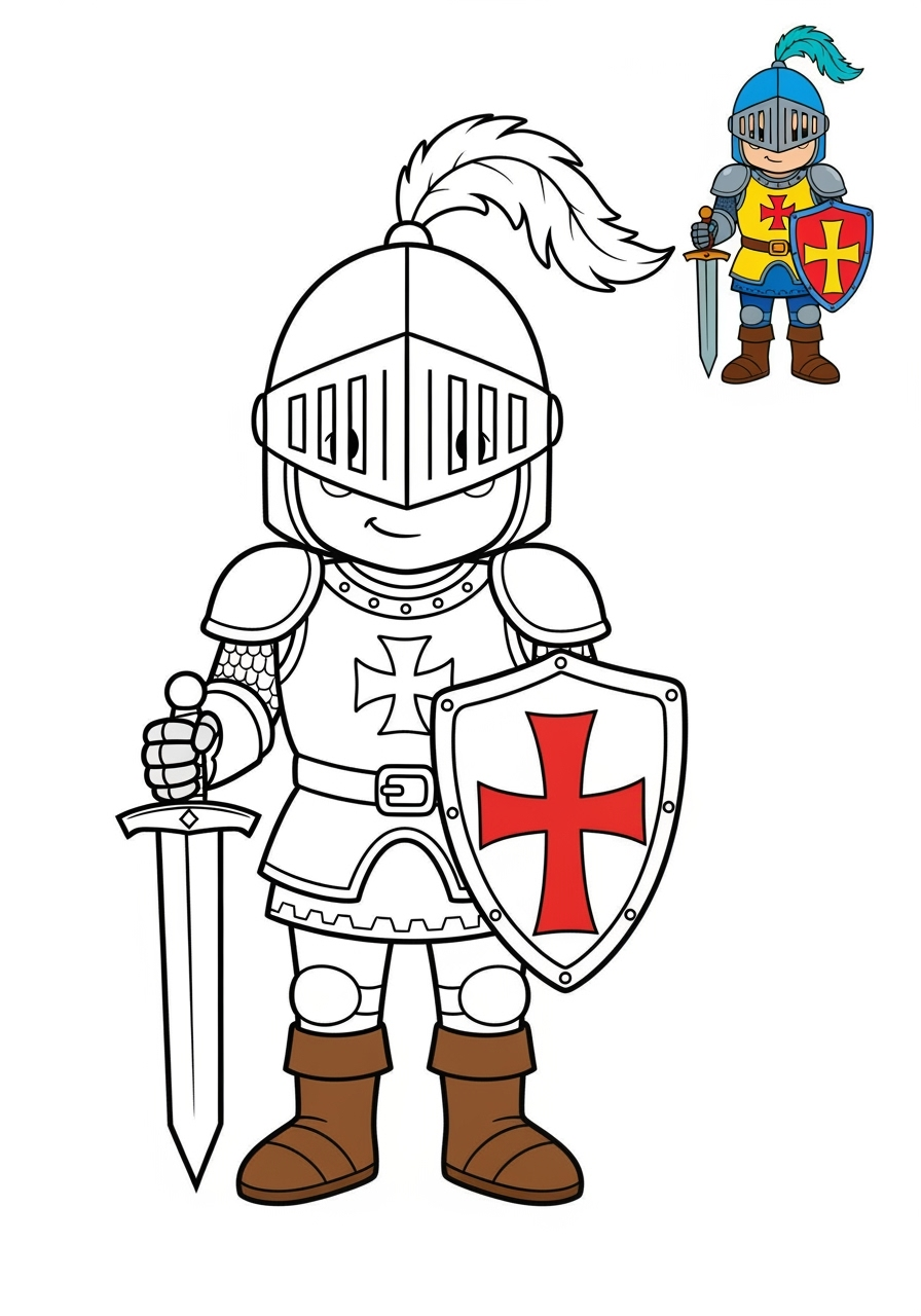 easy fantasy and fairy tales Personajes knight kids coloring page 1