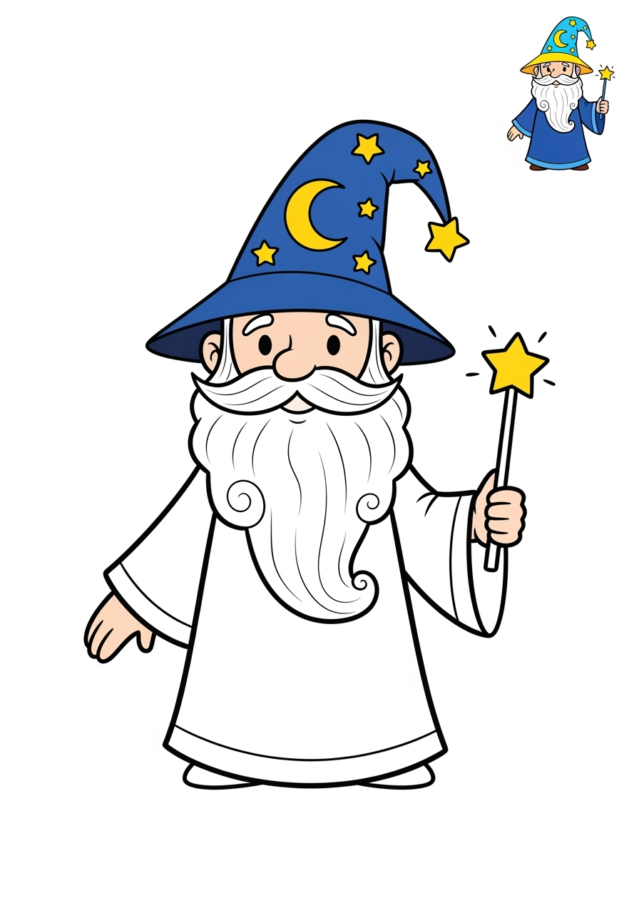 easy fantasy and fairy tales Personajes wizard kids coloring page 0
