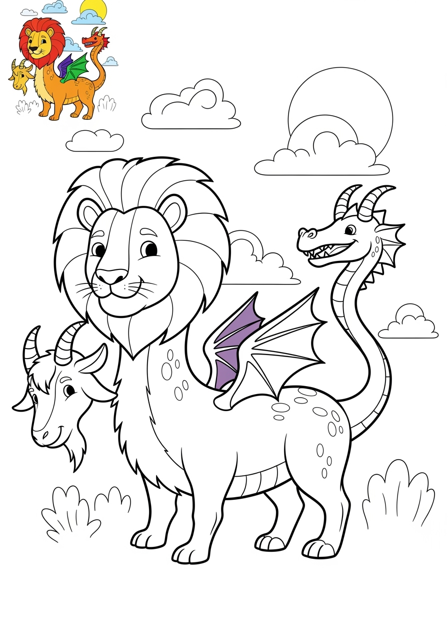 easy fantasy and fairy tales Sinh Vật chimera kids coloring page 1