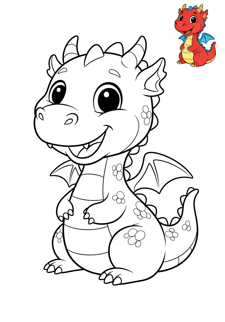easy fantasy and fairy tales Sinh Vật dragon kids coloring page 0