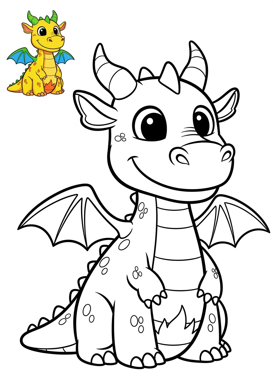 easy fantasy and fairy tales Sinh Vật dragon kids coloring page 1