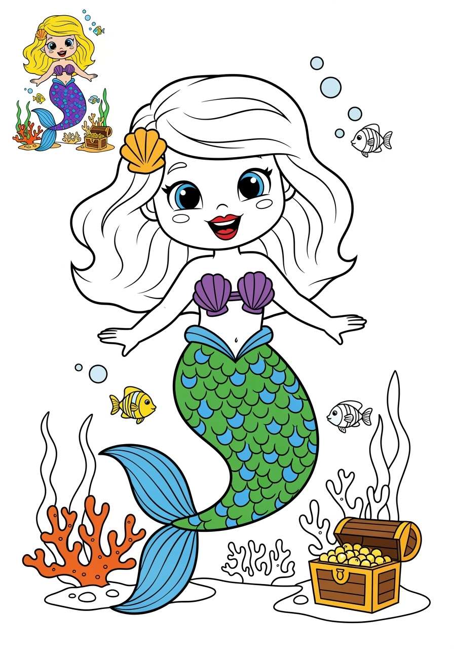 easy fantasy and fairy tales Sinh Vật mermaid kids coloring page 0