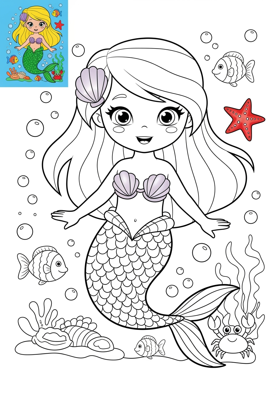 easy fantasy and fairy tales Sinh Vật mermaid kids coloring page 1