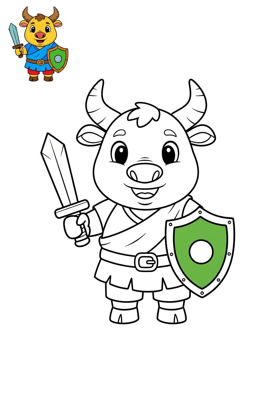 easy fantasy and fairy tales Sinh Vật minotaur kids coloring page 1