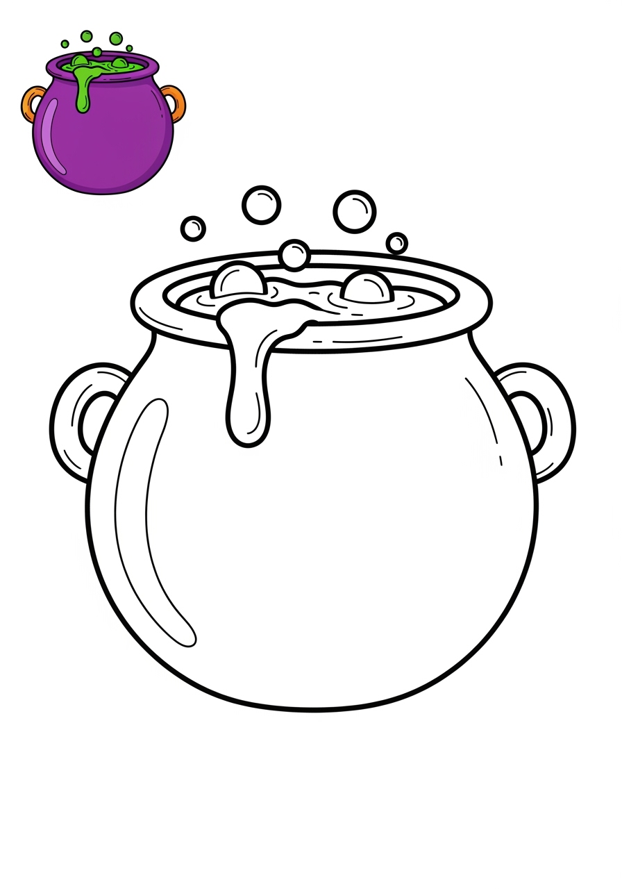 easy fantasy and fairy tales Magic & Objects cauldron kids coloring page 1