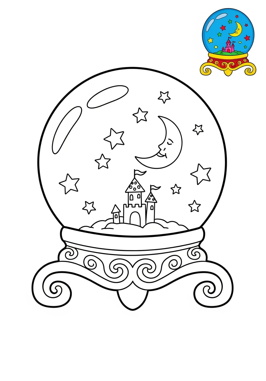 easy fantasy and fairy tales Magic & Objects crystal ball kids coloring page 0