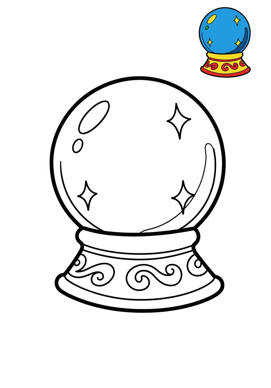 easy fantasy and fairy tales Magic & Objects crystal ball kids coloring page 1