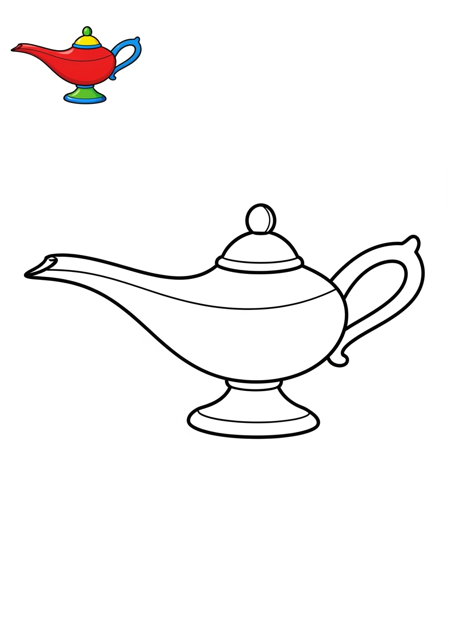 easy fantasy and fairy tales Magic & Objects genie lamp kids coloring page 0