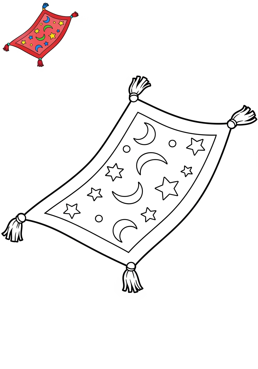 easy fantasy and fairy tales Magic & Objects magic carpet kids coloring page 0
