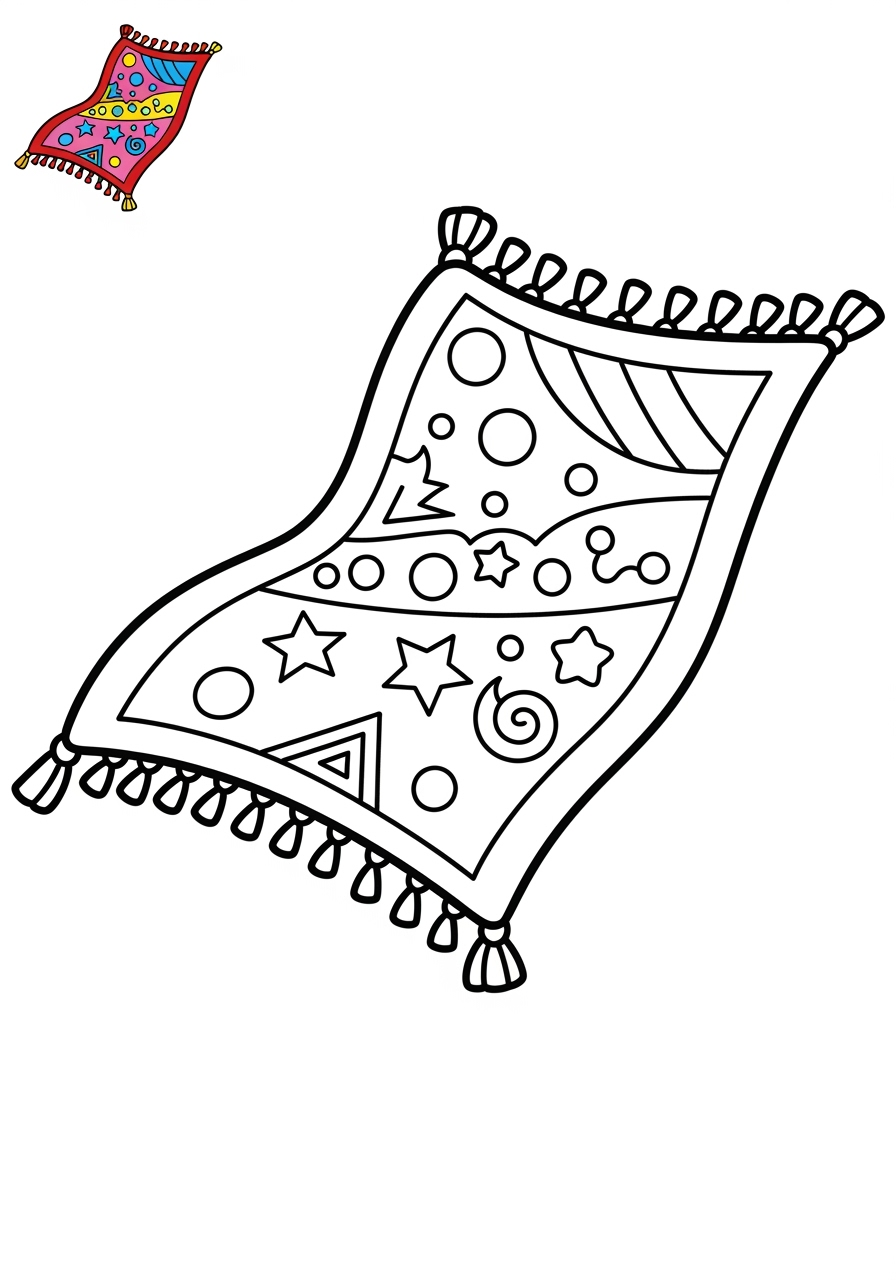 easy fantasy and fairy tales Magic & Objects magic carpet kids coloring page 1
