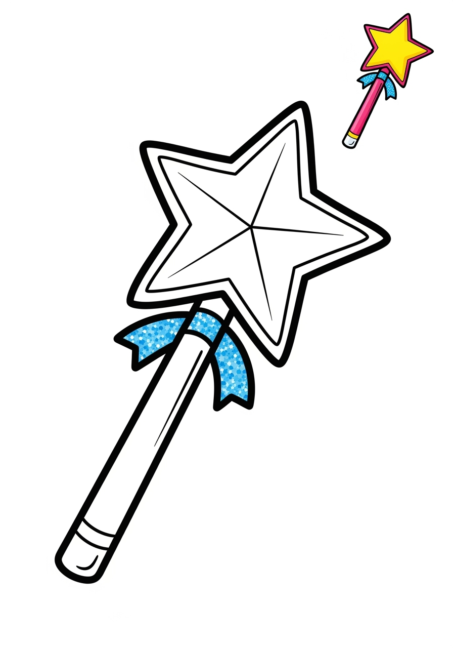 easy fantasy and fairy tales Magic & Objects magic wand kids coloring page 0