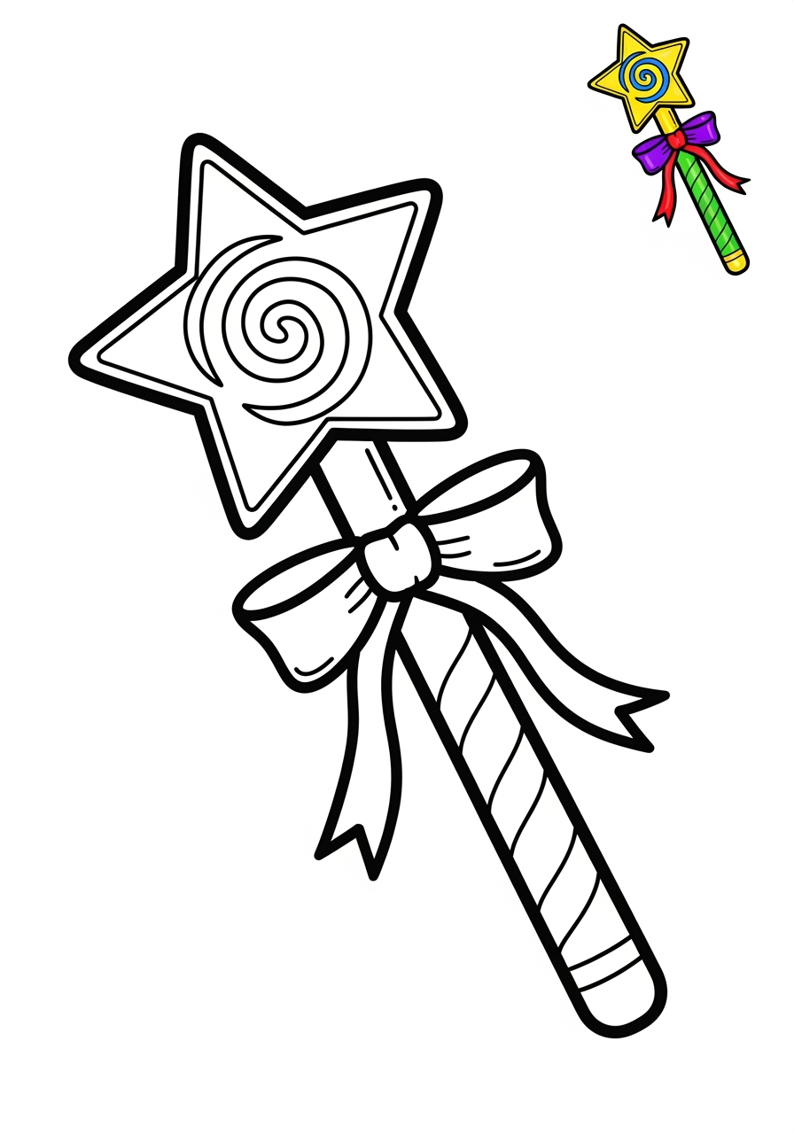easy fantasy and fairy tales Magic & Objects magic wand kids coloring page 1
