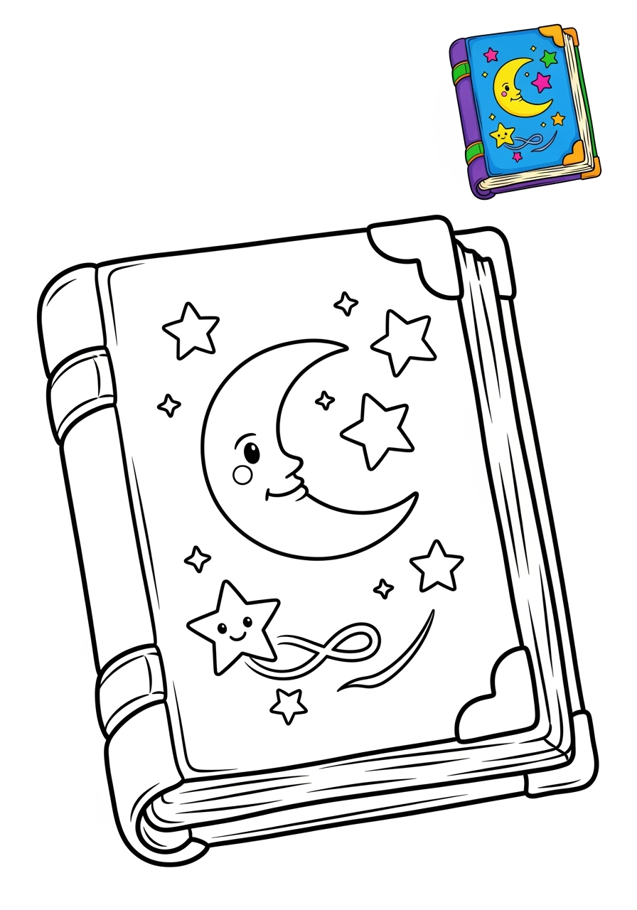 easy fantasy and fairy tales Magic & Objects spell book kids coloring page 0