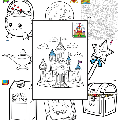 Easy Fantasy and Fairy Tales Magic & Objects Coloring Sheets Collections Thumbnail