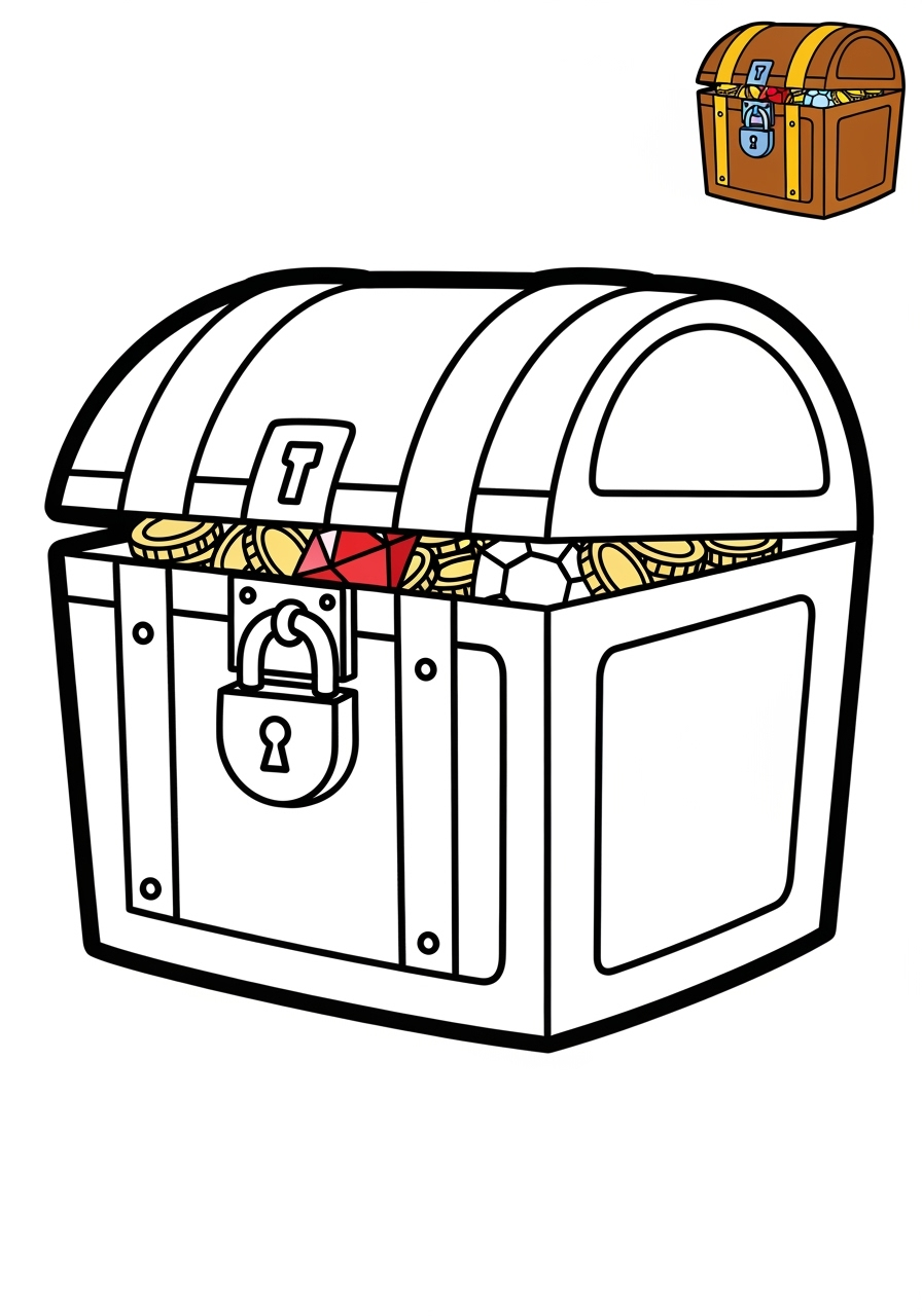 easy fantasy and fairy tales Magic & Objects treasure chest kids coloring page 0