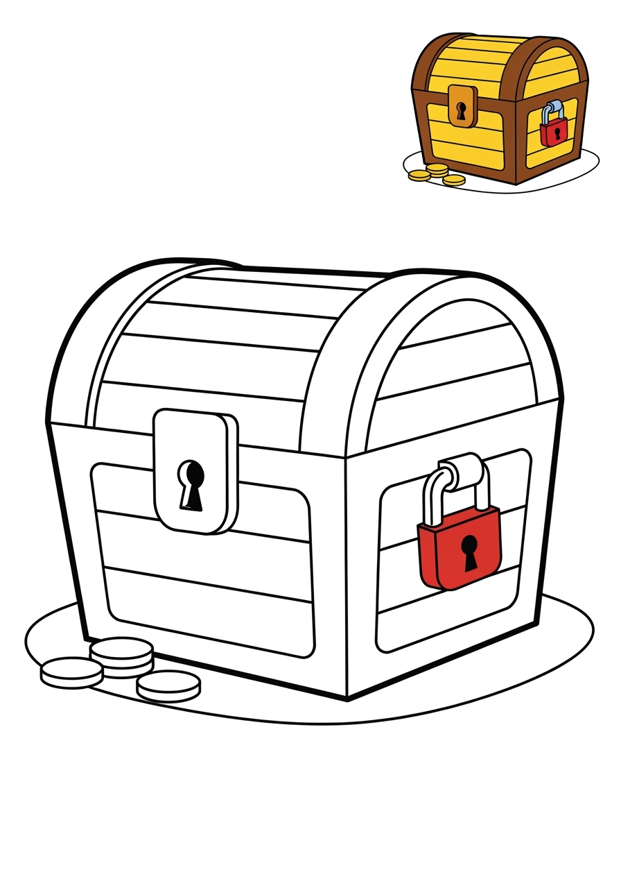 easy fantasy and fairy tales Magic & Objects treasure chest kids coloring page 1