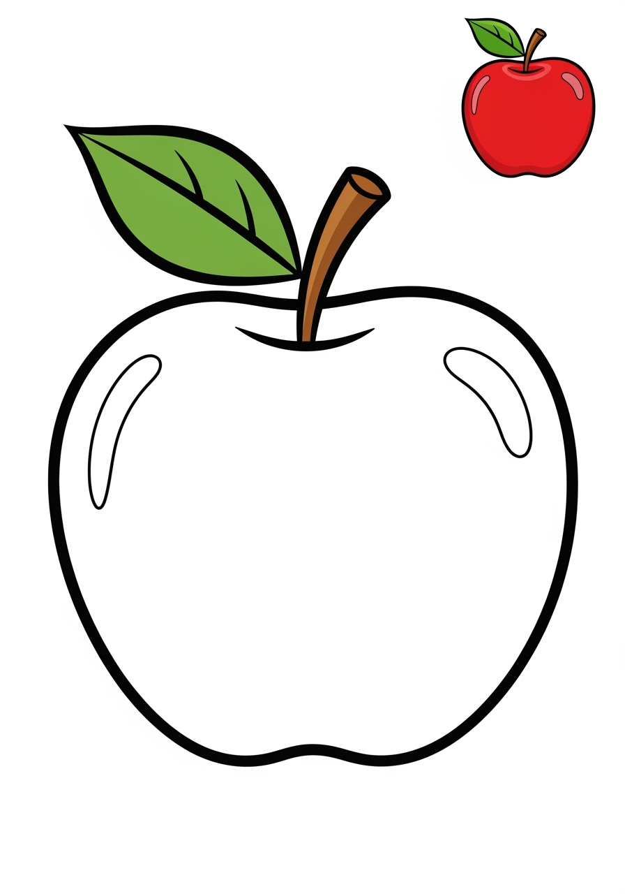 easy food and treats Fruits apple kids coloring page 0