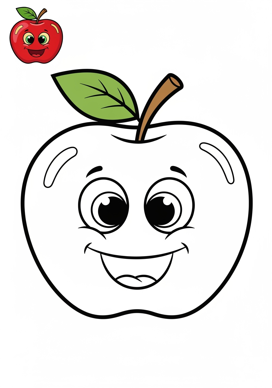 easy food and treats Fruits apple kids coloring page 1