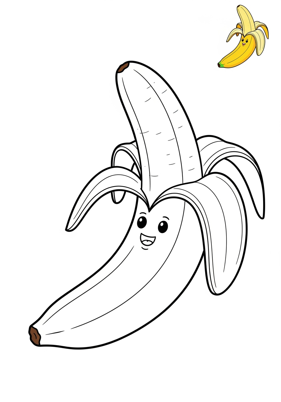 easy food and treats Fruits banana kids coloring page 1