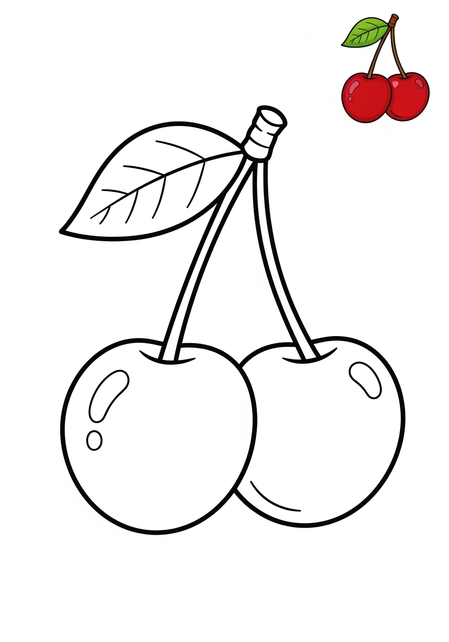 easy food and treats Fruits cherry kids coloring page 0