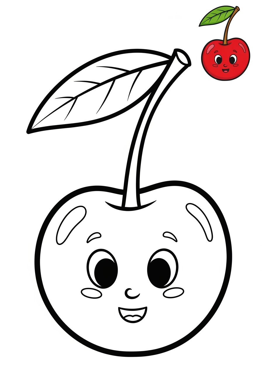 easy food and treats Fruits cherry kids coloring page 1