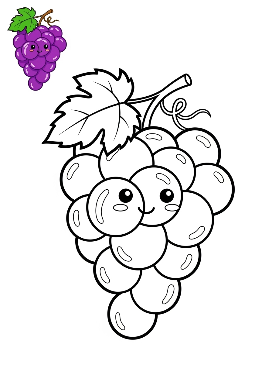 easy food and treats Fruits grapes kids coloring page 0