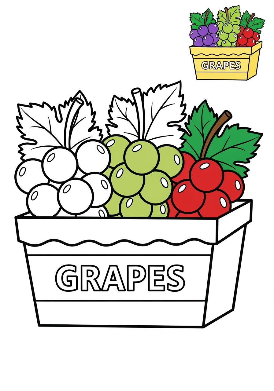 easy food and treats Fruits grapes kids coloring page 1