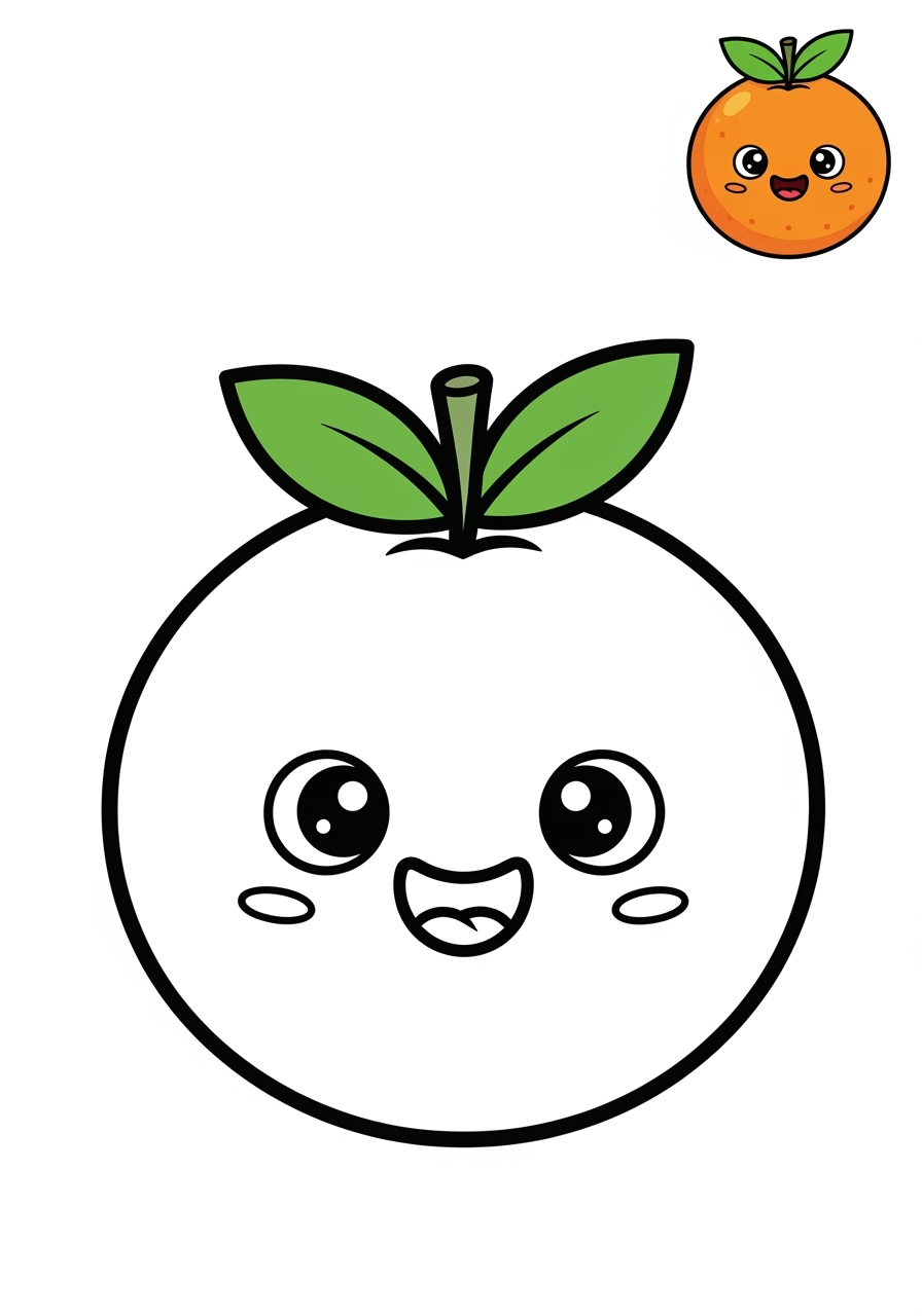 easy food and treats Fruits orange kids coloring page 0