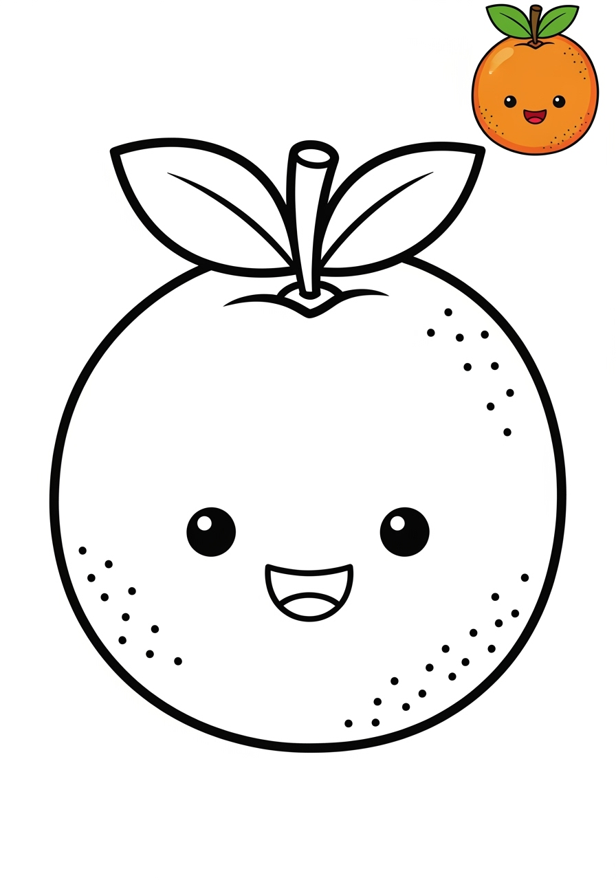 easy food and treats Fruits orange kids coloring page 1