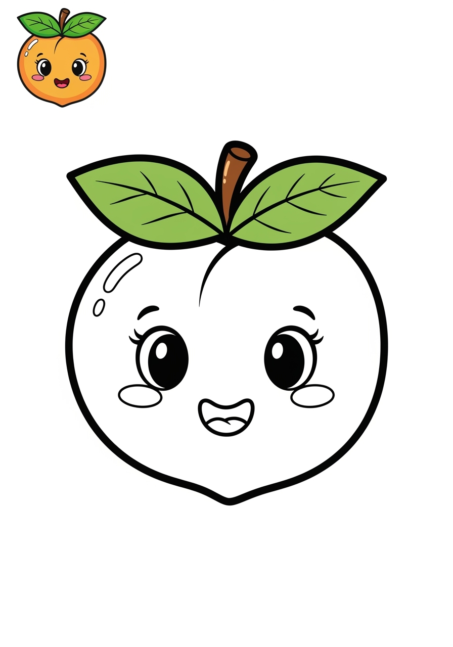easy food and treats Fruits peach kids coloring page 1
