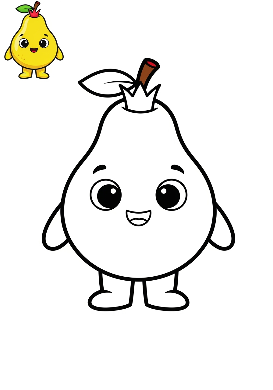 easy food and treats Fruits pear kids coloring page 0