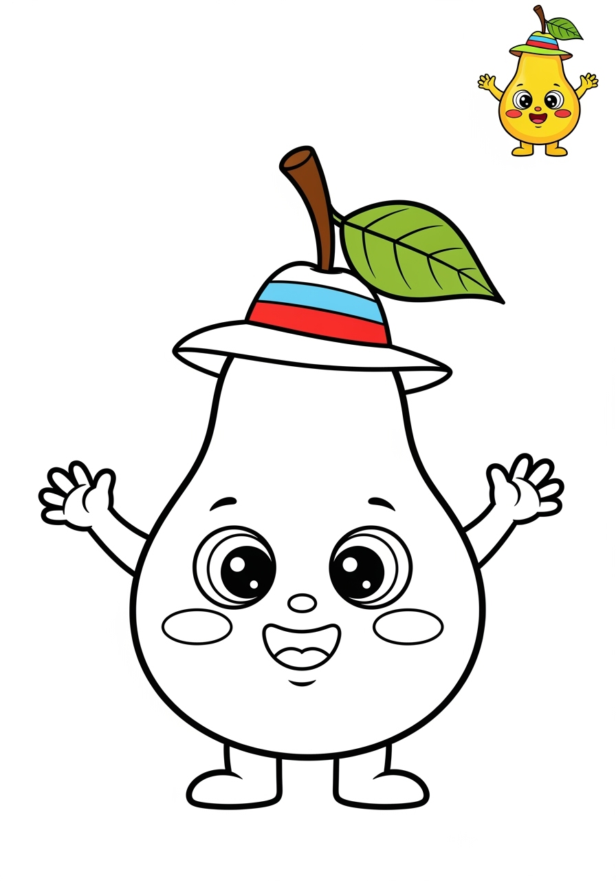 easy food and treats Fruits pear kids coloring page 1
