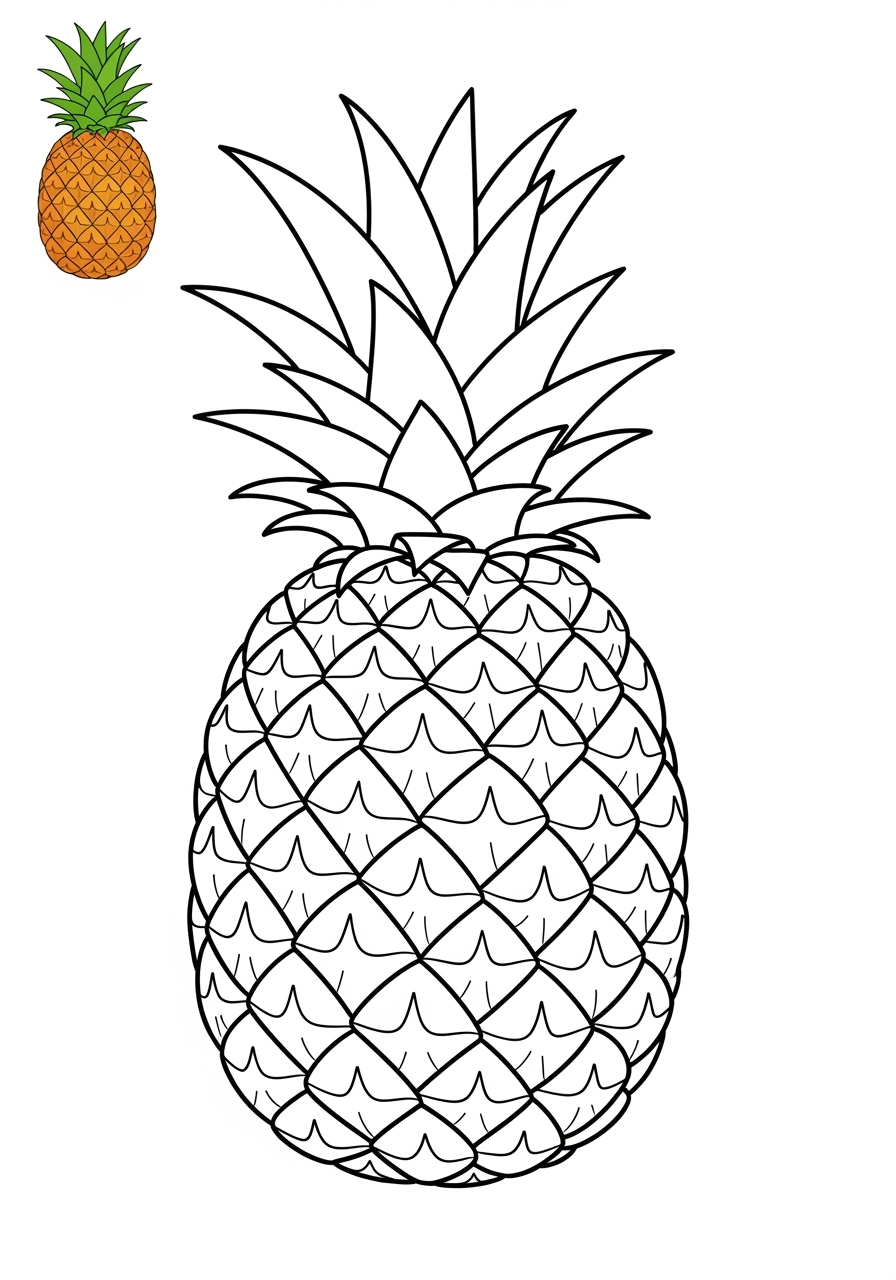 easy food and treats Fruits pineapple kids coloring page 0
