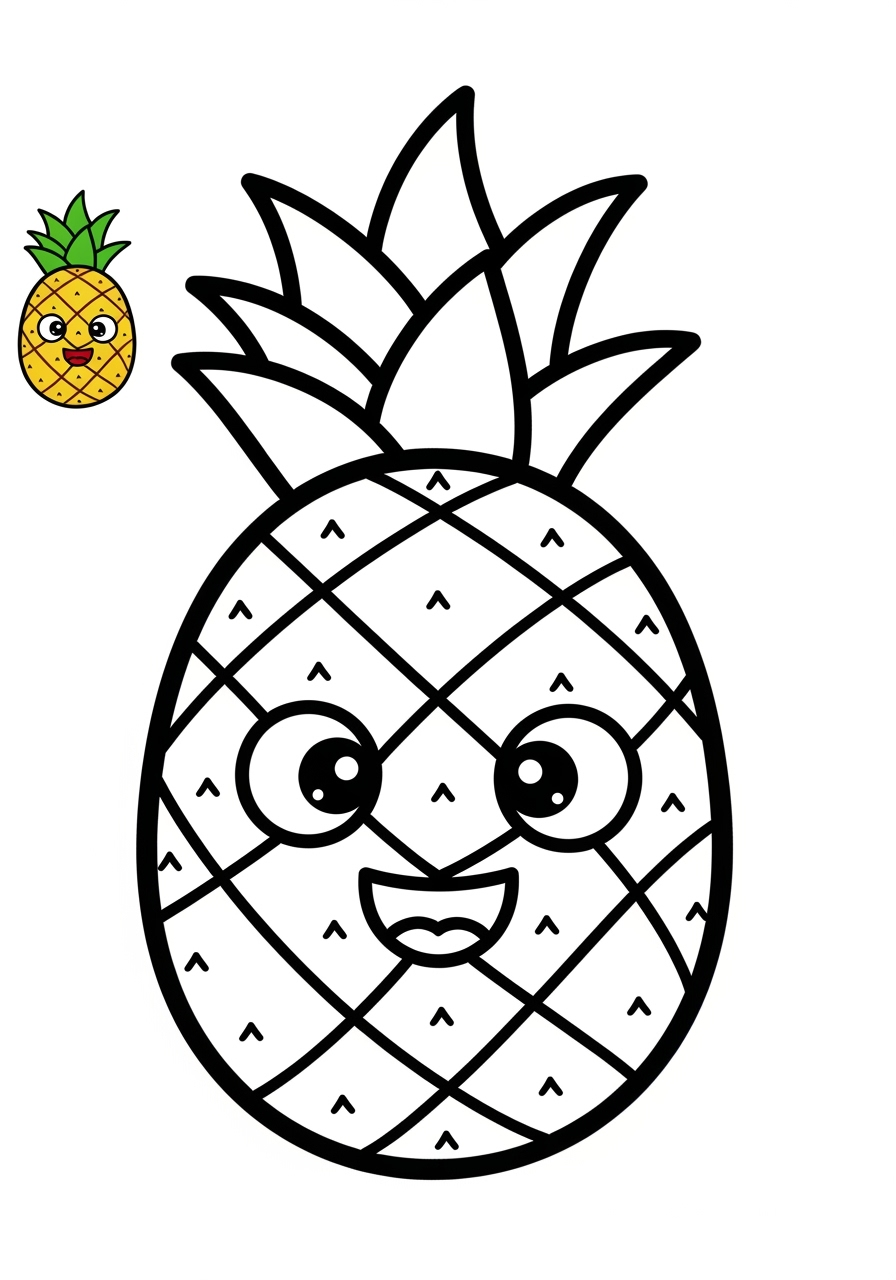 easy food and treats Fruits pineapple kids coloring page 1