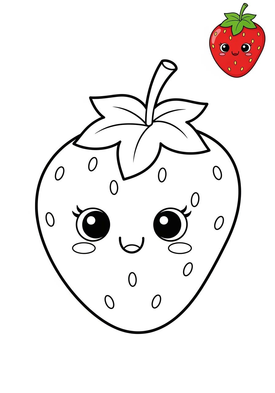 easy food and treats Fruits strawberry kids coloring page 0