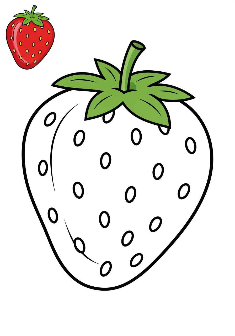 easy food and treats Fruits strawberry kids coloring page 1