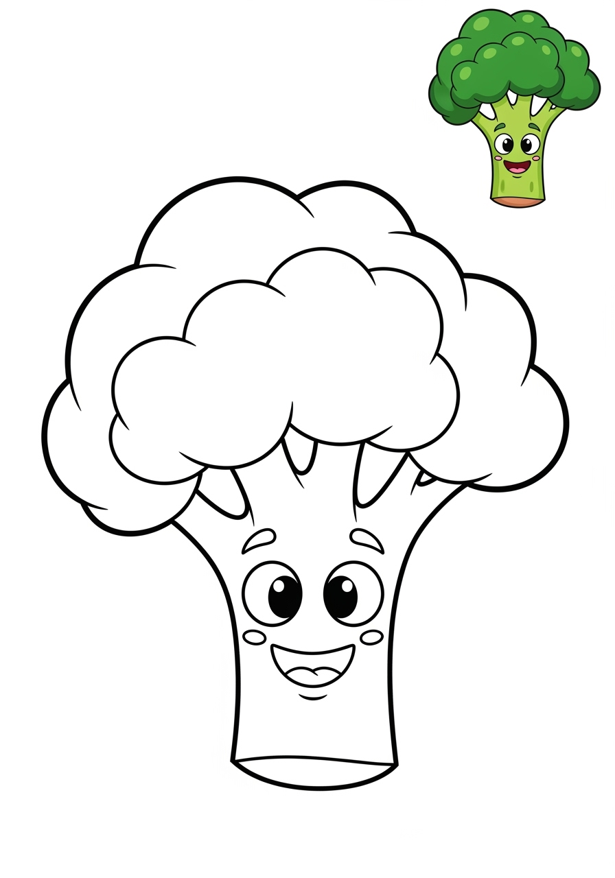 easy food and treats Vegetables broccoli kids coloring page 0