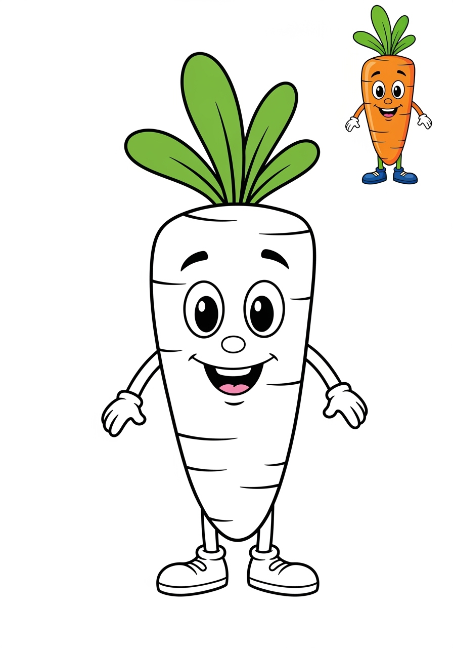 easy food and treats Vegetables carrot kids coloring page 0