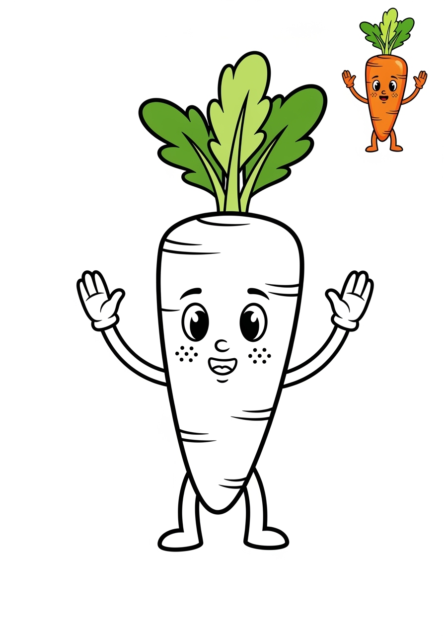 easy food and treats Vegetables carrot kids coloring page 1