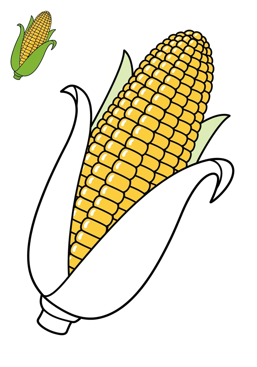 easy food and treats Vegetables corn kids coloring page 1