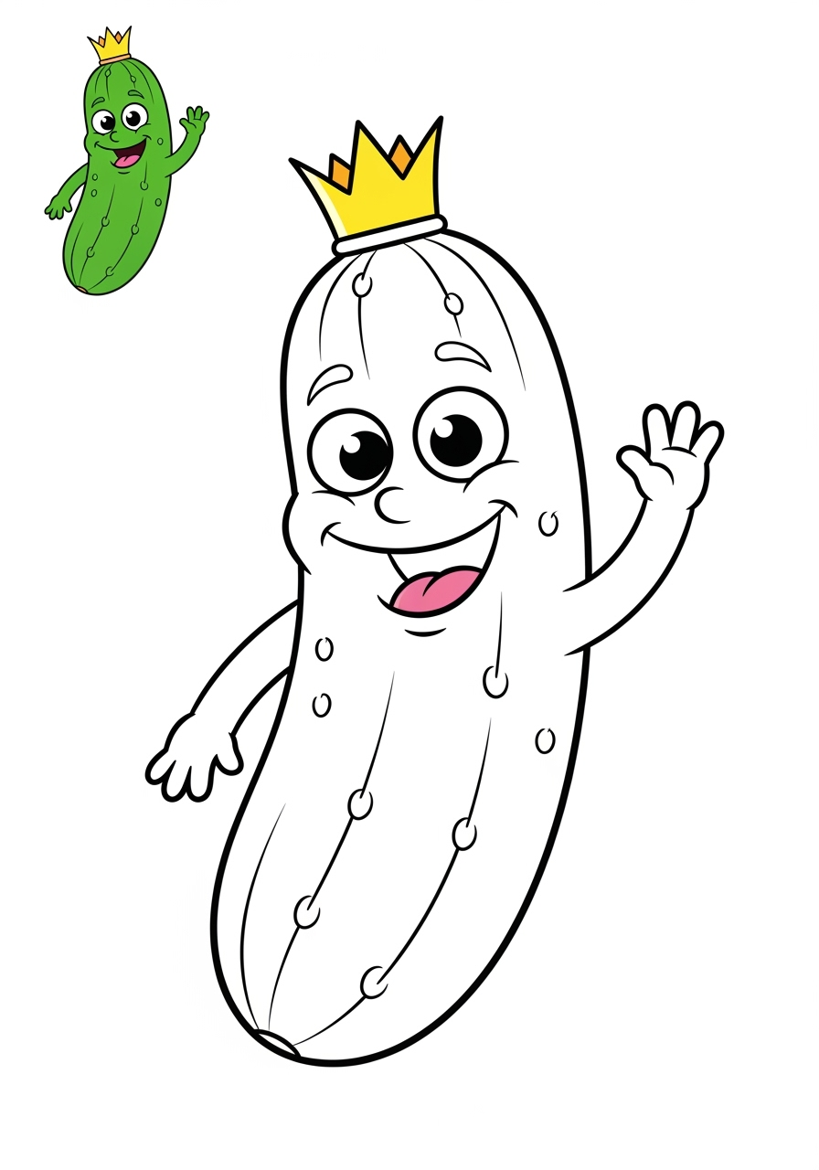 easy food and treats Vegetables cucumber kids coloring page 1