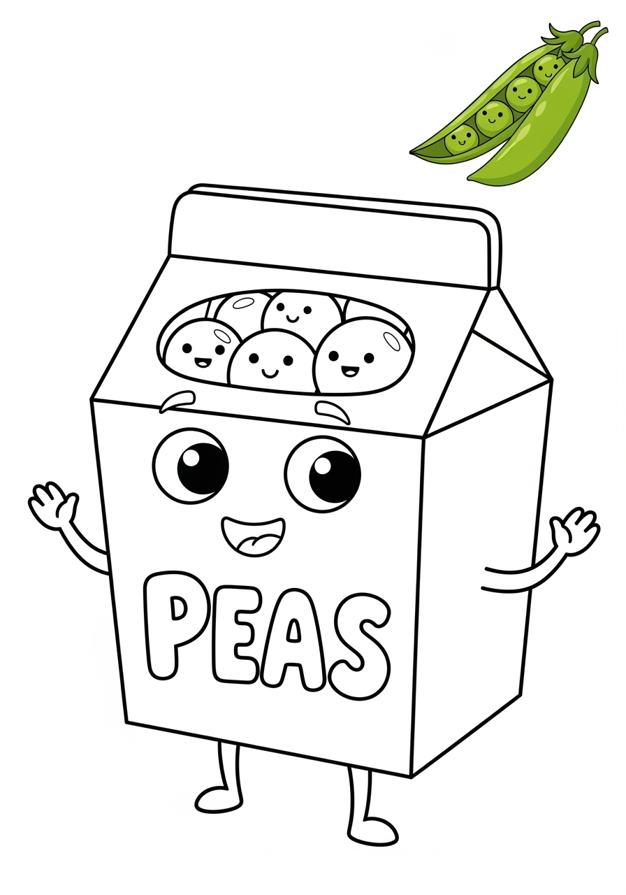 easy food and treats Vegetables peas kids coloring page 0