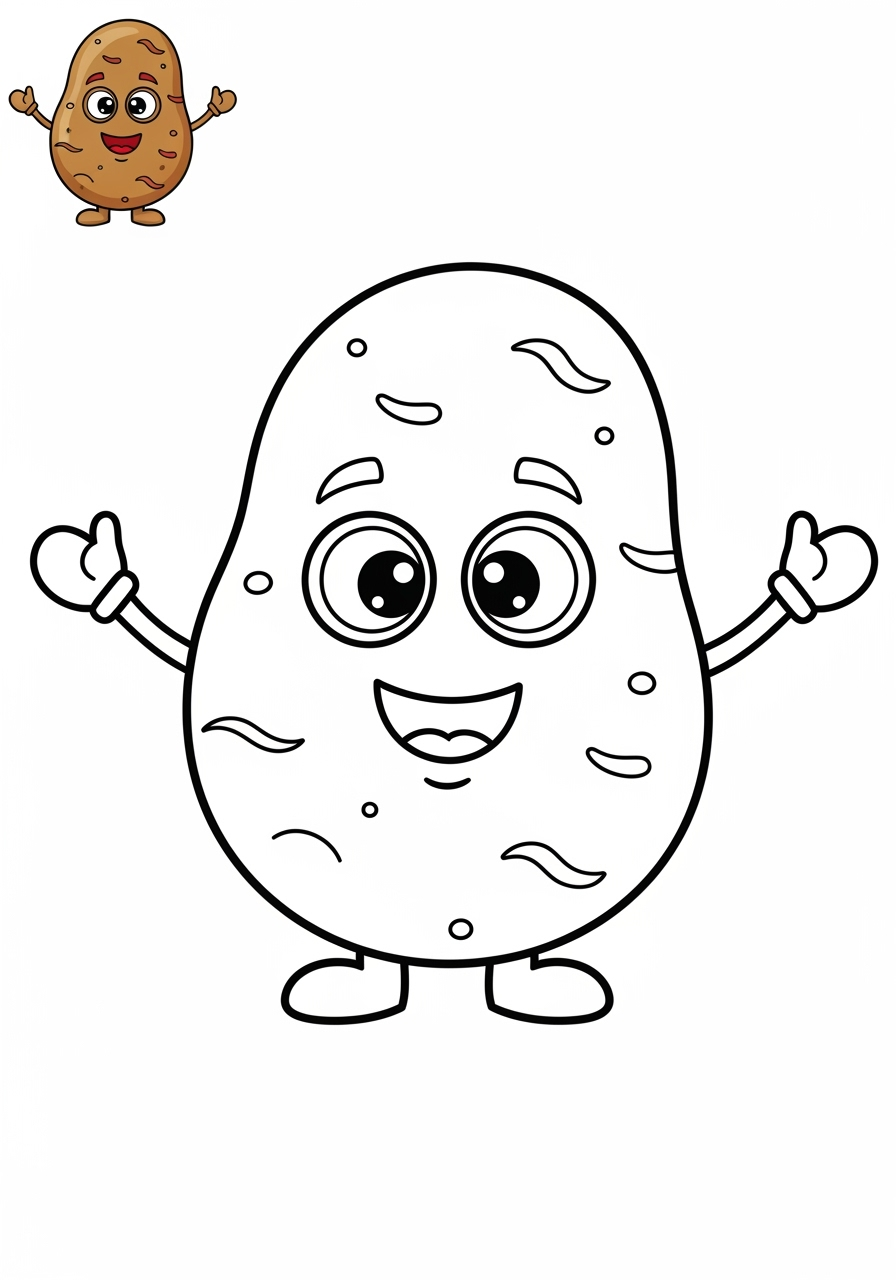 easy food and treats Vegetables potato kids coloring page 0
